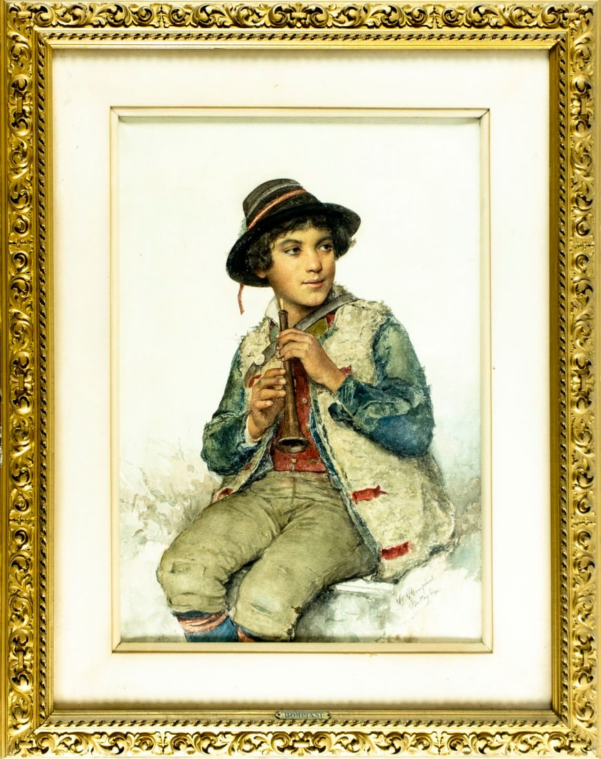 Clelia Bompiani Battaglia (Italy,1847-1927) watercolor painting antique - 3