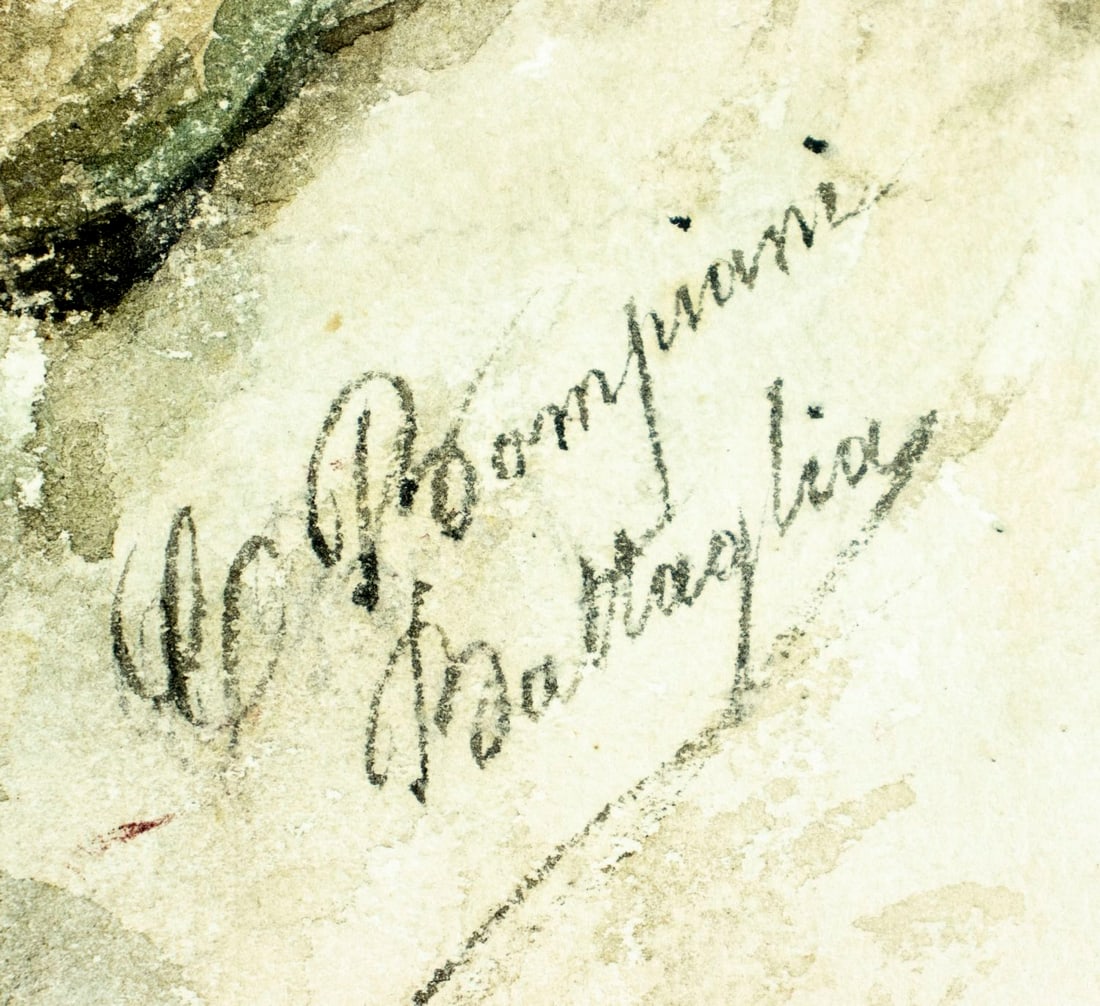 Clelia Bompiani Battaglia (Italy,1847-1927) watercolor painting antique - 4