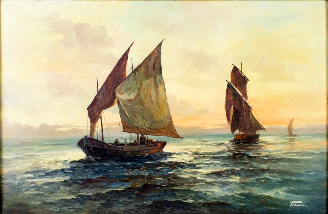 Vintage mid 20C European oil painting signed (1 of 12)