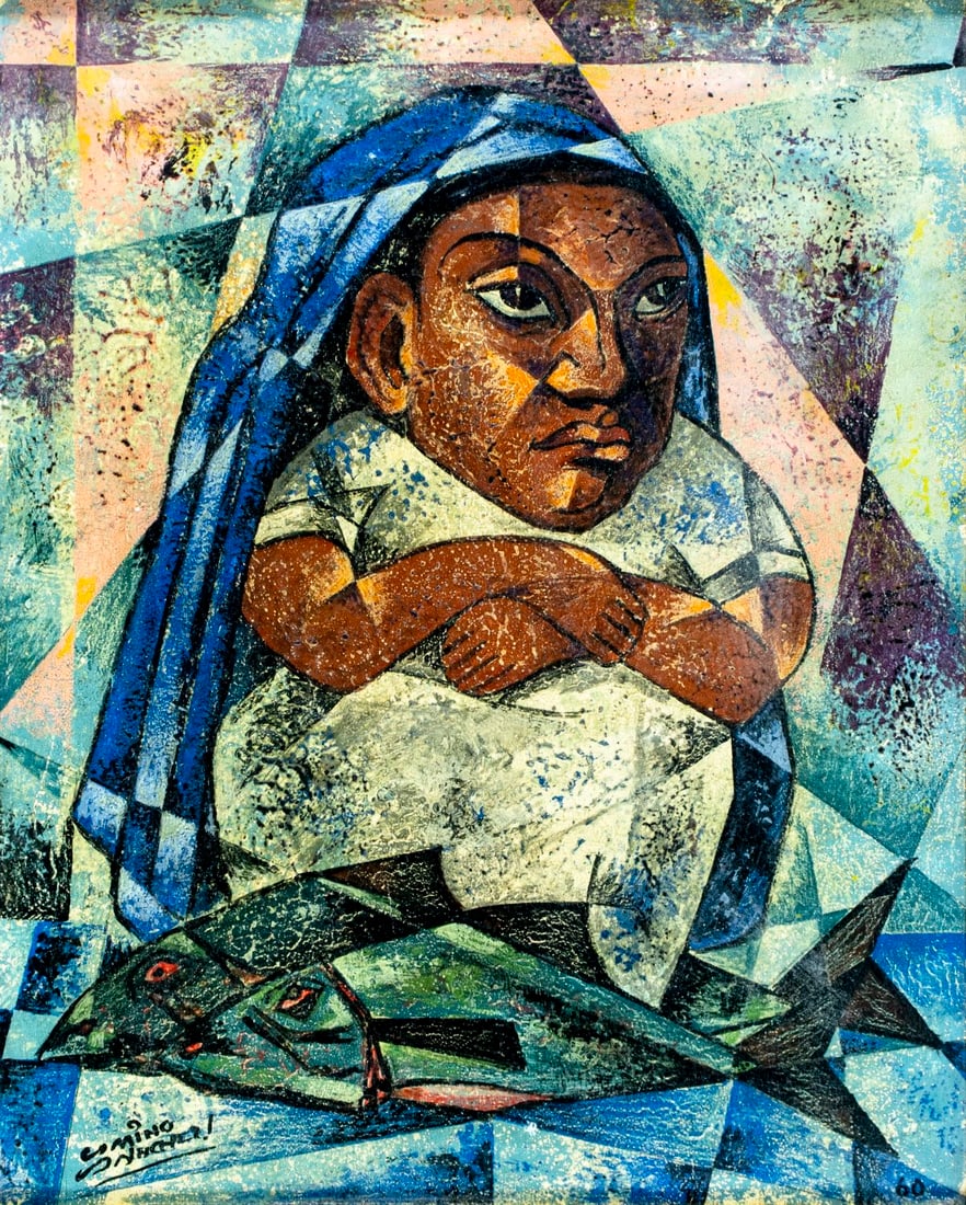 Julio Camino Sanchez (Peru,1914-2007) cubist oil painting (1 of 16)