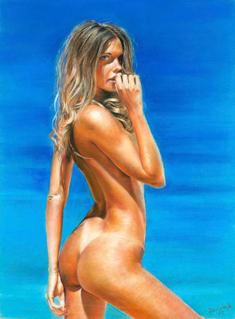 Sergey Gaydar (Ukraine,b 1970) pastel painting: ARTIST: Sergey Gaydar (Ukrainian, born 1970) TITLE: Nude MEDIUM: pastel on heavy paper CONDITION: Very good. ART SIZE: 16 x 12 inches / 40 x 30 cm