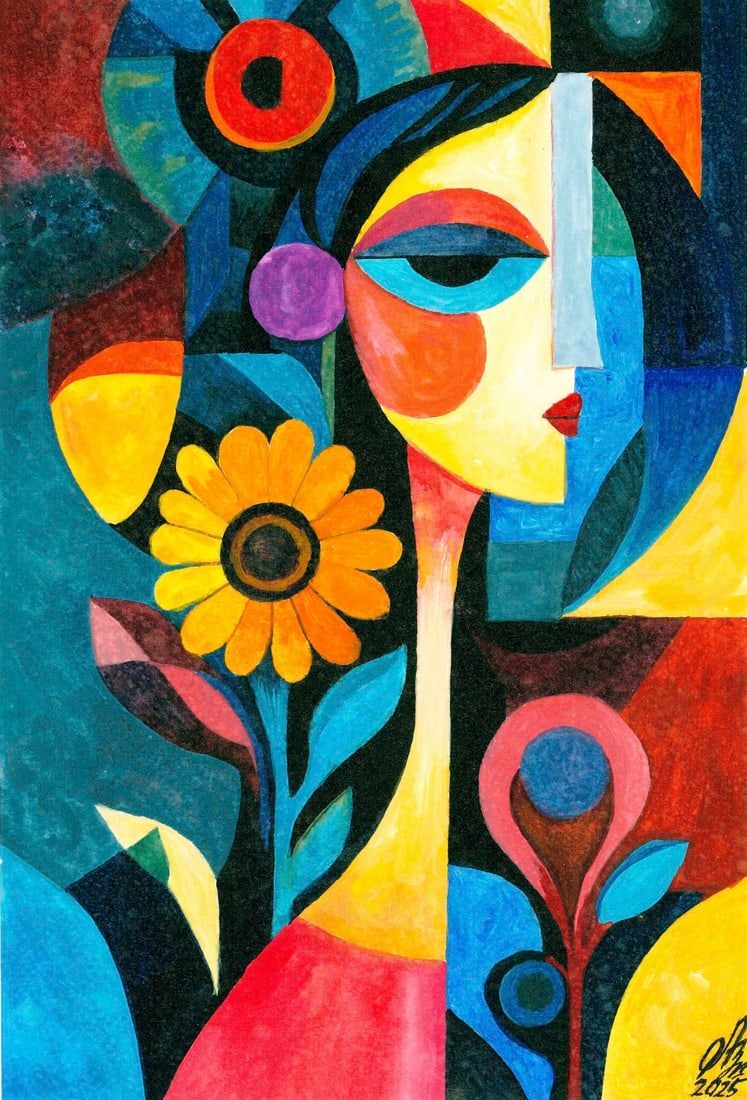 Viktor Lehkodukh (Ukraine,20/21C) watercolor painting: ARTIST: Viktor Lehkodukh (Ukraine, 20/21 centuries) TITLE: Cubist Composition MEDIUM: watercolor on heavy paper CONDITION: Very good. ART SIZE: 10 x 7 in