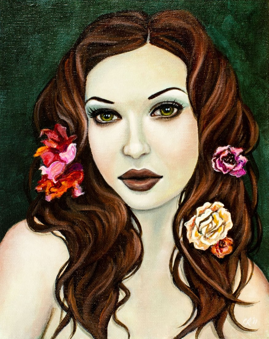 Cate Rangel (DC,20/21C) acrylic painting: ARTIST: Cate Rangel (Washington DC, 20/21 centuries) TITLE: Tess (titled on verso) YEAR: 2011 MEDIUM: acrylic on canvas board CONDITION: Very good. No vi