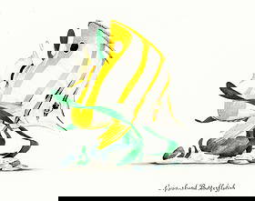 George McMonigle (PA,Hawaii,b 1951) watercolor painting: ARTIST: George McMonigle (Pennsylvania, Hawaiian, born 1951) TITLE: Copperband Butterflyfish YEAR: 1985 MEDIUM: watercolor on board CONDITION: Few pinhol