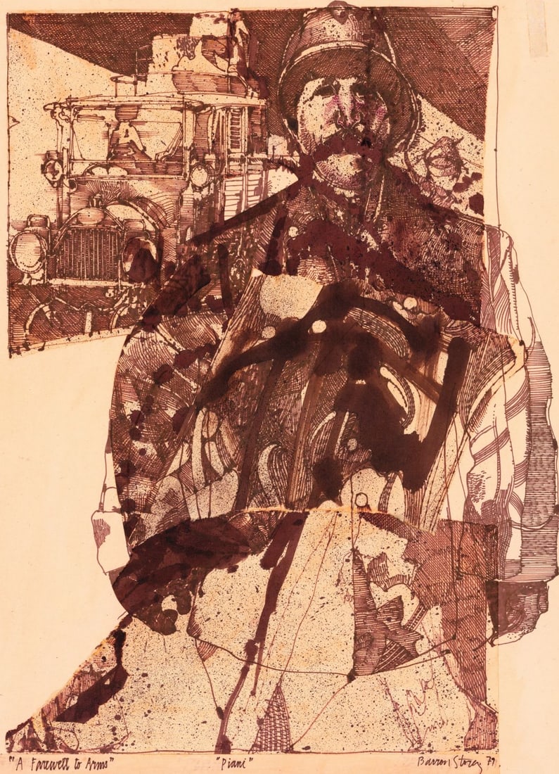 Barron Storey (CA,TX,1940-?) mixed media painting (1 of 11)