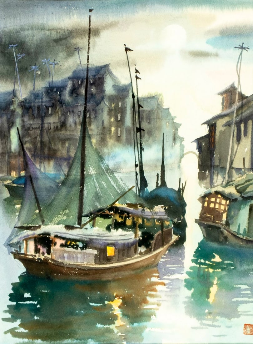 Vintage 20C Chinese watercolor painting (1 of 13)