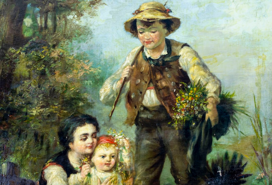 Antique 19C European oil painting - 9