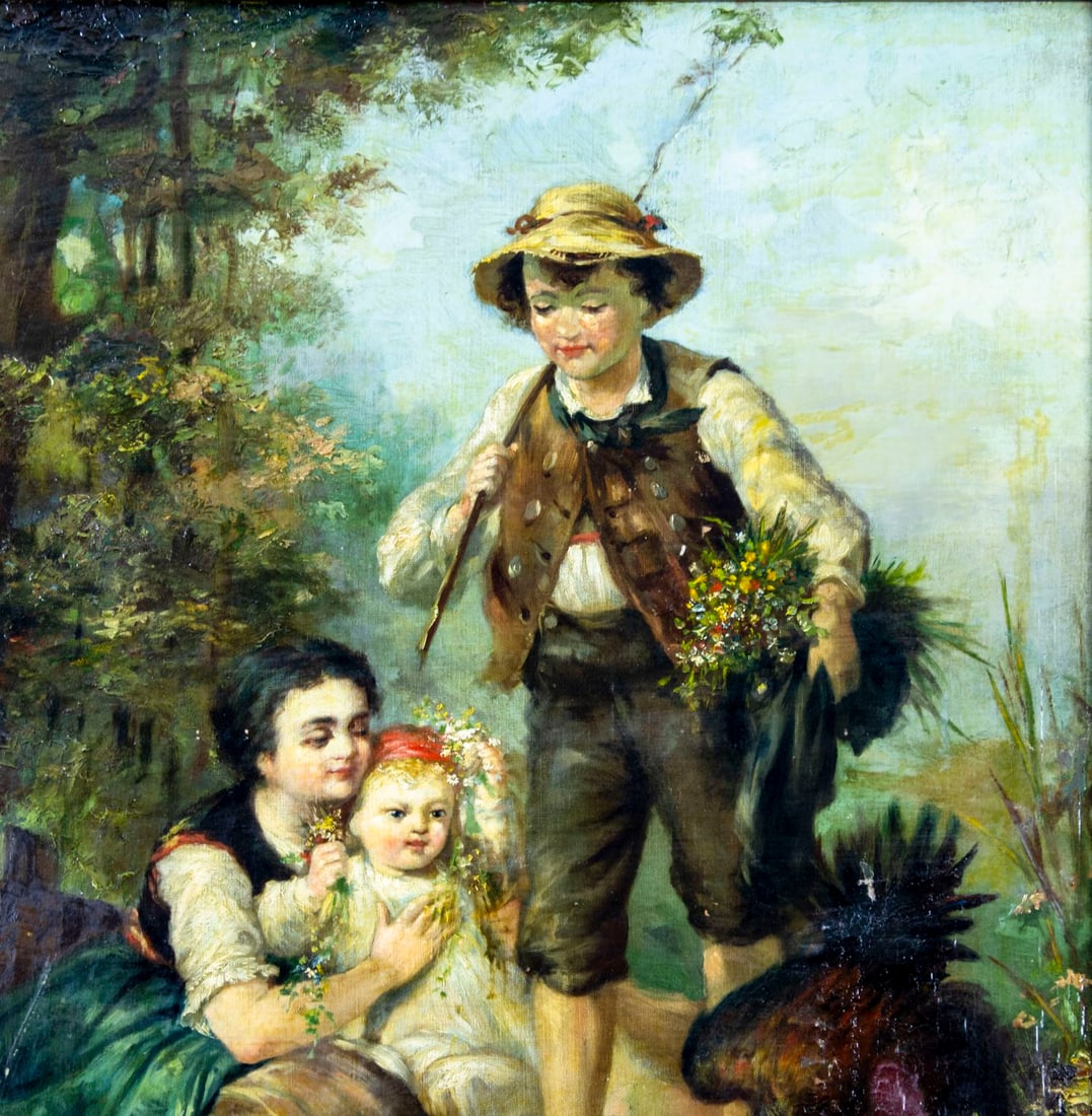 Antique 19C European oil painting - 4