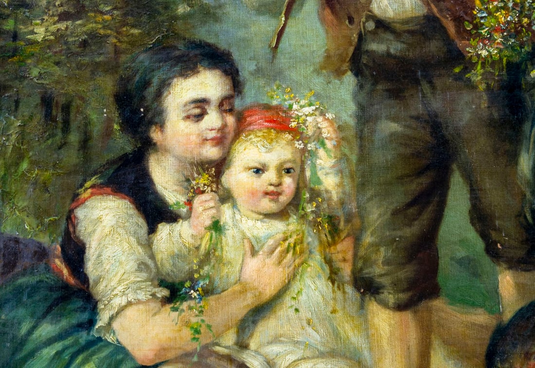 Antique 19C European oil painting - 8