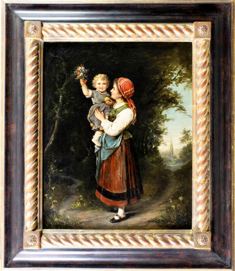 Antique 19C German oil painting signed - 3