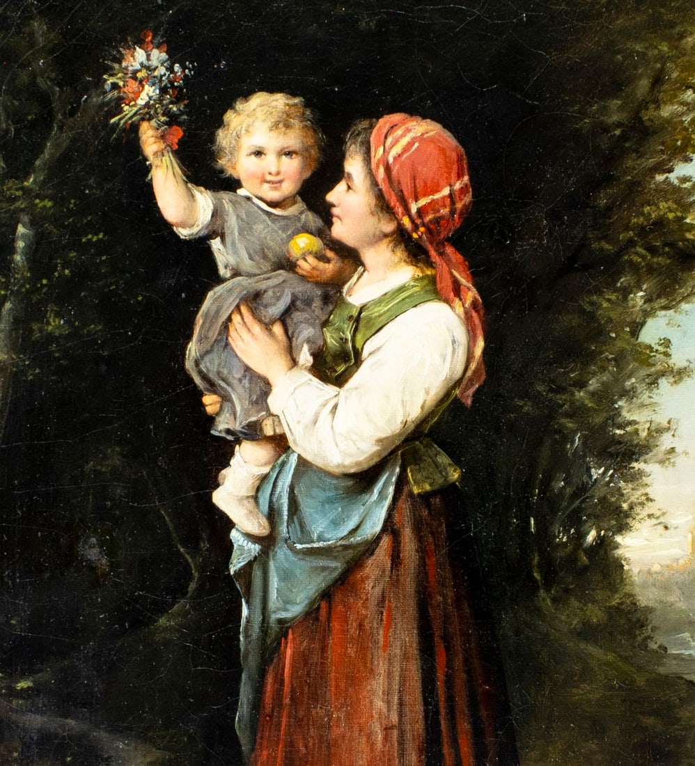 Antique 19C German oil painting signed - 5