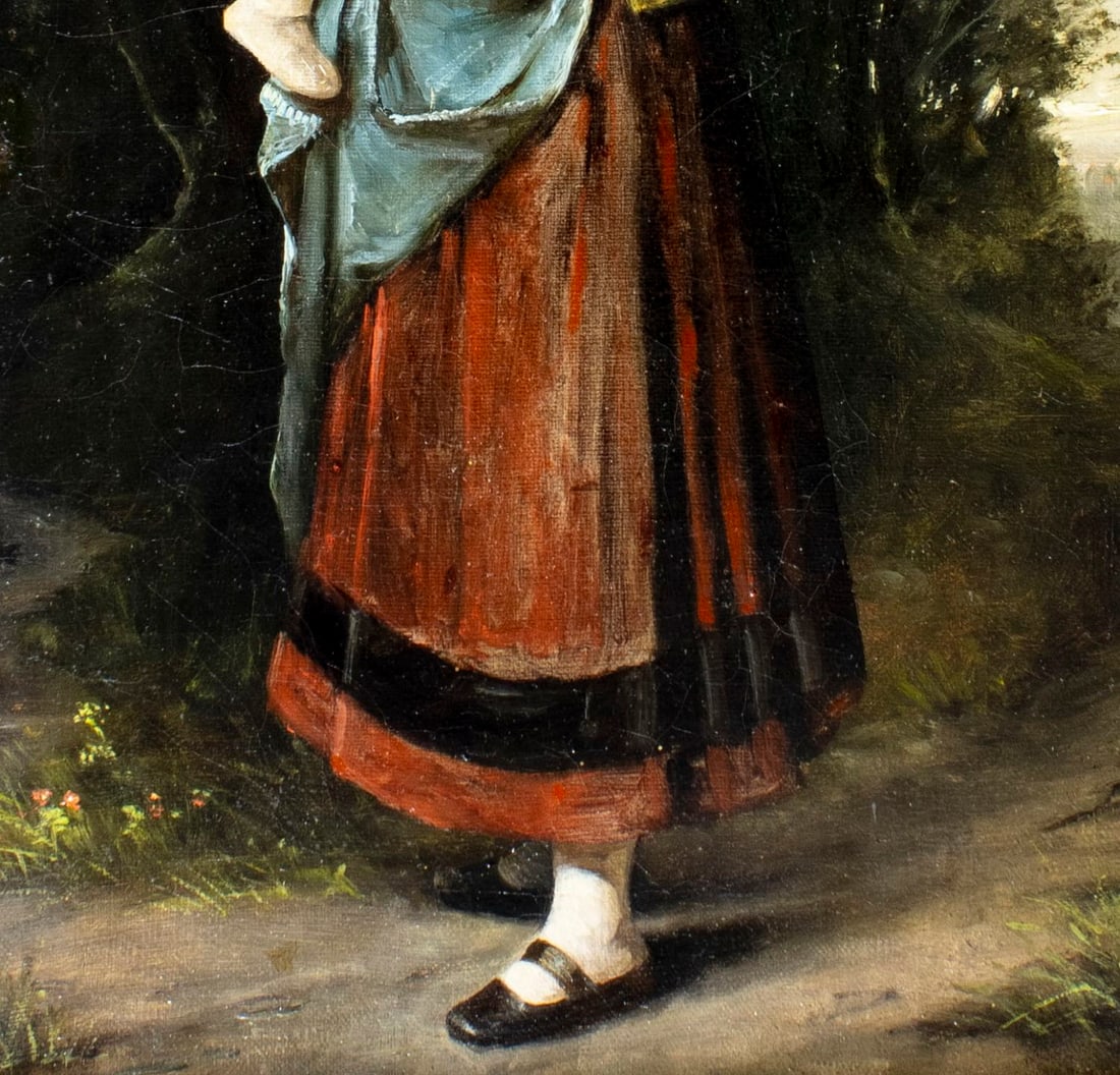 Antique 19C German oil painting signed - 6