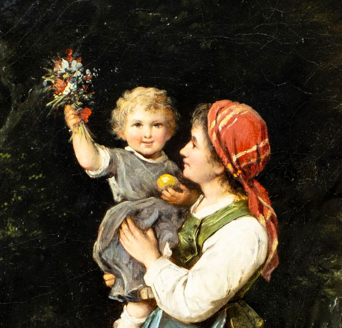 Antique 19C German oil painting signed - 7