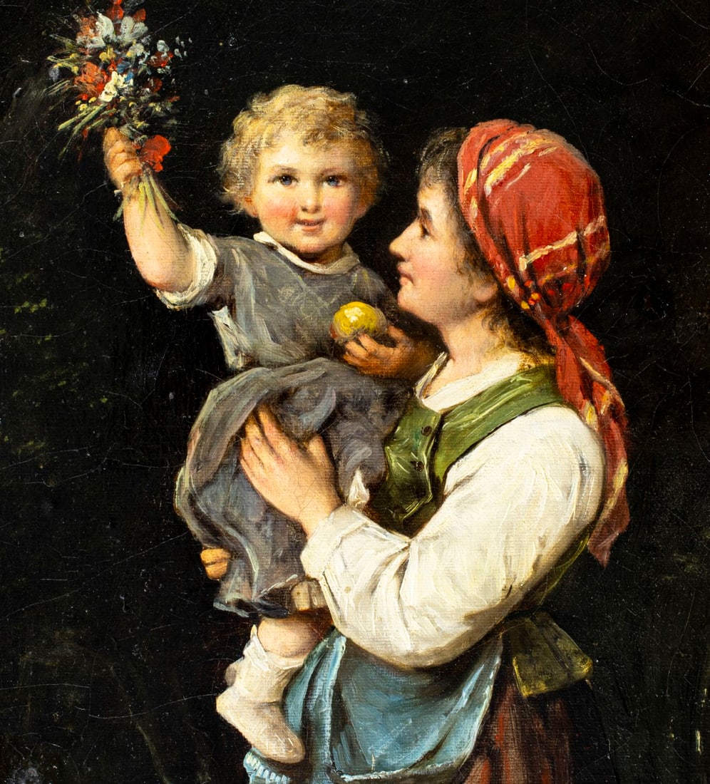 Antique 19C German oil painting signed - 8