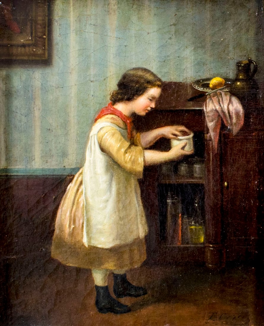 Antique 19C European oil painting signed (1 of 12)