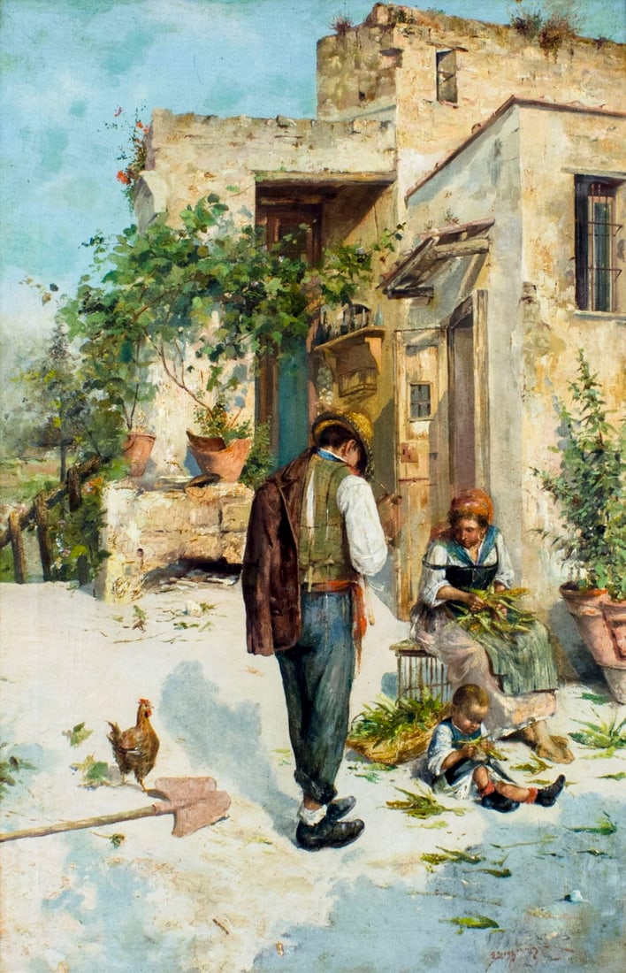 Antique 19C Italian oil painting signed (1 of 16)