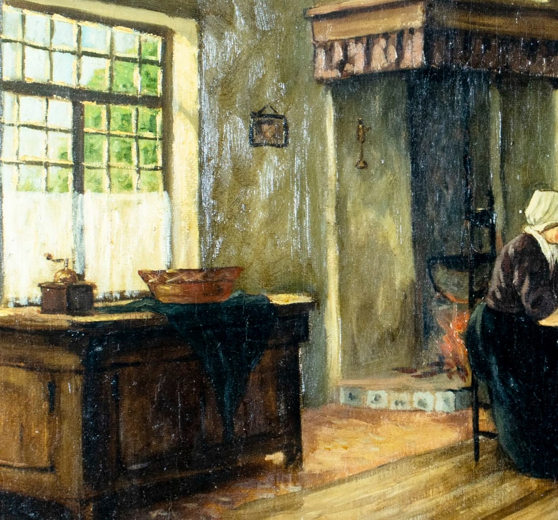 Antique early 20C European oil painting - 5