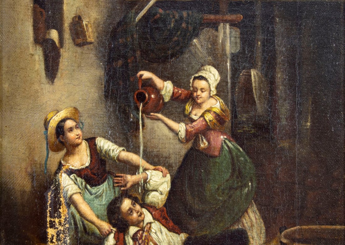 Antique early 20C European oil painting - 4