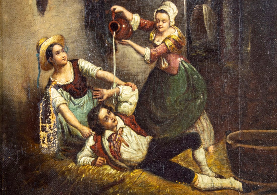 Antique early 20C European oil painting - 5