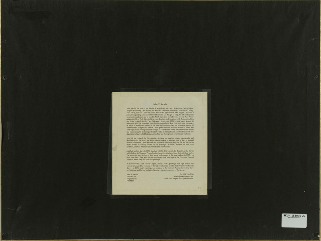 John Nicholas Sacalis (NJ,20/21C) watercolor painting - 9