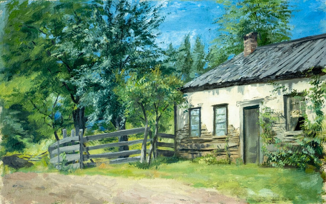 Antique early 20C European oil painting: ARTIST: - (Europe, early 20 century) TITLE: Countryside Landscape MEDIUM: oil on canvas CONDITION: Overall good. No visible inpaint under UV light. Normal wear along edges