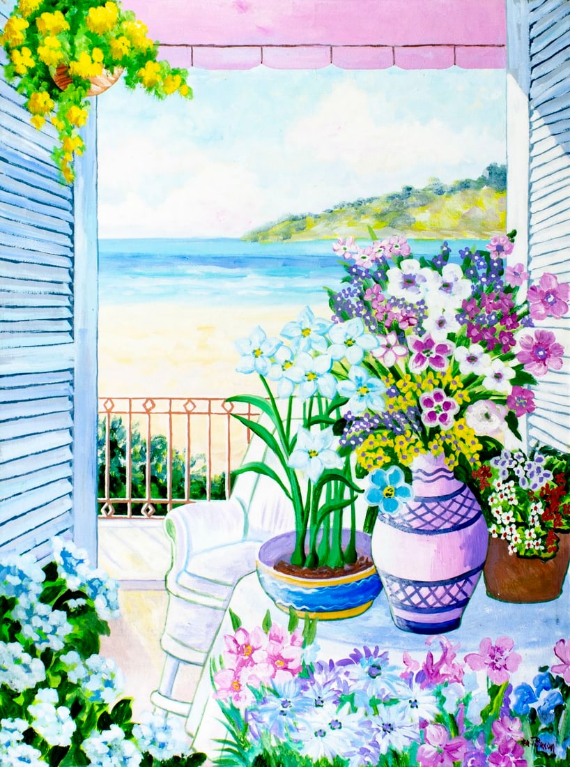 Lloyd H Van Pitterson (NJ,Jamaica,1826-1997) oil painting: ARTIST: Lloyd H Van Pitterson (New Jersey, Jamaican, 1826 - 1997) TITLE: Still Life with Vases of Flowers MEDIUM: oil on canvas CONDITION: Unstretched (In-House stretching