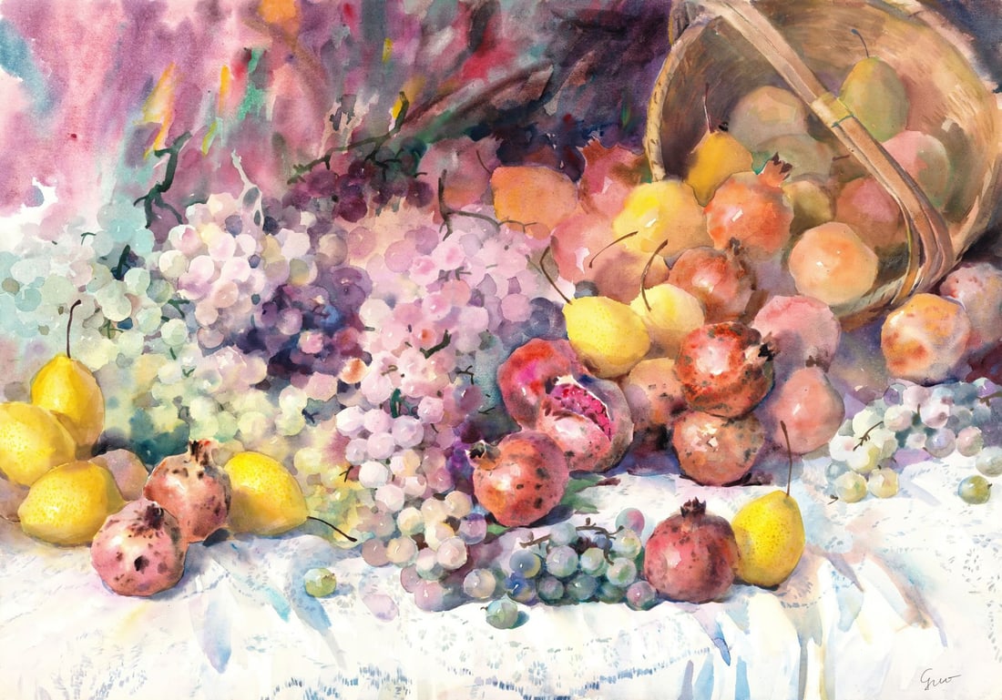 Guo (China,20C) watercolor painting (1 of 10)