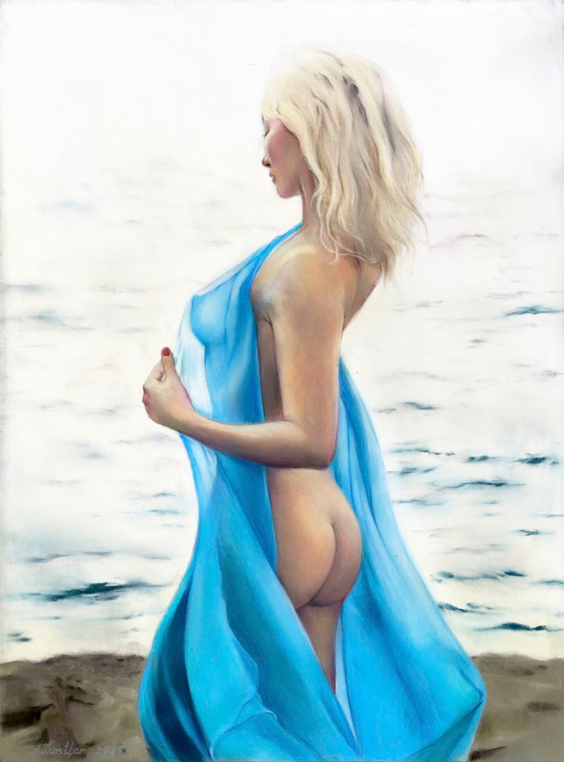 Anna Kintsler (Ukraine,b 2001) pastel painting: ARTIST: Anna Kintsler (Ukrainian, born 2001) TITLE: Nude MEDIUM: pastel on heavy paper CONDITION: Very good. ART SIZE: 16 x 12 inches / 40 x 30 cm