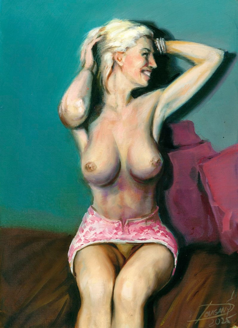 Sergey Dovgan (Ukraine,b 1976) oil painting: ARTIST: Sergey Dovgan (Ukraine, born 1976) TITLE: Nude MEDIUM: oil on heavy paper CONDITION: Very good. No visible inpaint under UV light. ART SIZE: 16 x