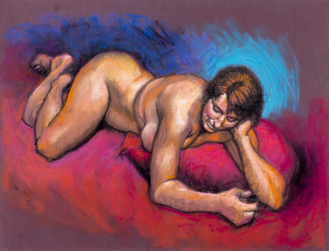 Karl Foster (PA,b 1933) pastel painting: ARTIST: Karl Foster (Pennsylvania, born 1933) TITLE: Nude MEDIUM: pastel on heavy paper CONDITION: Very good. ART SIZE: 20 x 26 inches / 50 x 66 cm