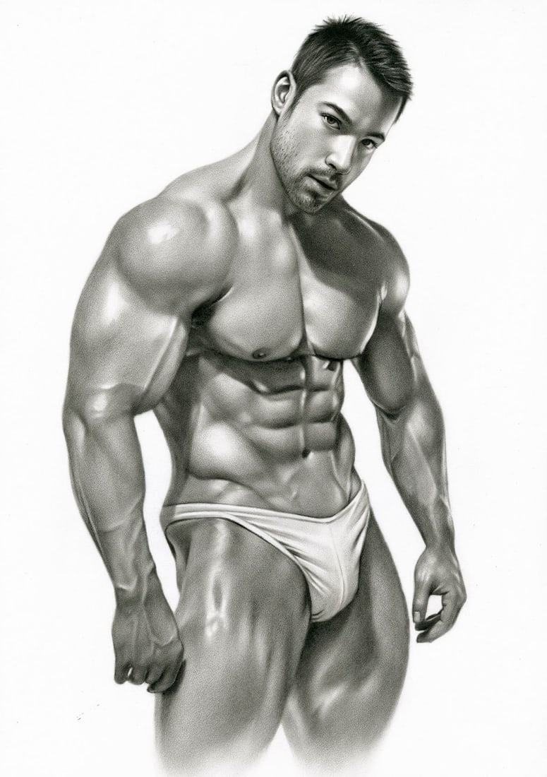 Yaroslav Novostavskiy (Ukraine,b 1989) dry brush oil painting: ARTIST: Yaroslav Novostavskiy (Ukrainian, born 1989) TITLE: Male Nude MEDIUM: dry brush oil on paper CONDITION: Very good. ART SIZE: 17 x 12 inches / 43