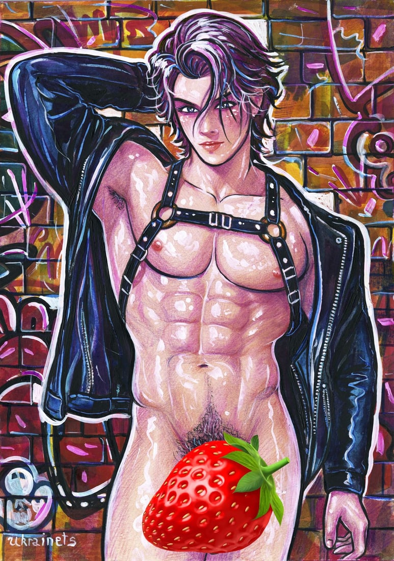 Alex Ukrainets (Ukraine,b 2001) mixed media painting: ARTIST: Alex Ukrainets (Ukrainian, born 2001) TITLE: Male Nude - In the Pause of Time (titled on verso) MEDIUM: mixed media on heavy paper CONDITION: Very good. A