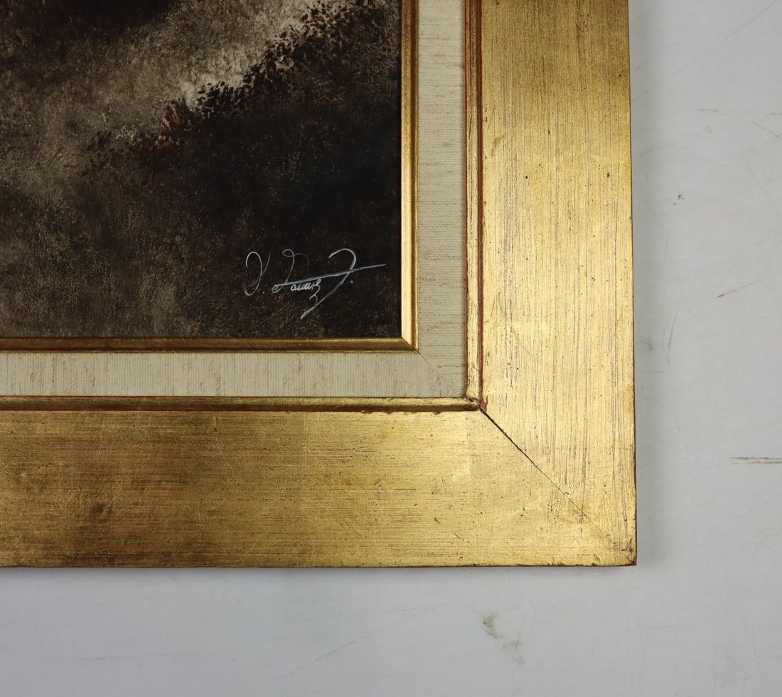 Vintage 20C American mixed media painting signed - 10