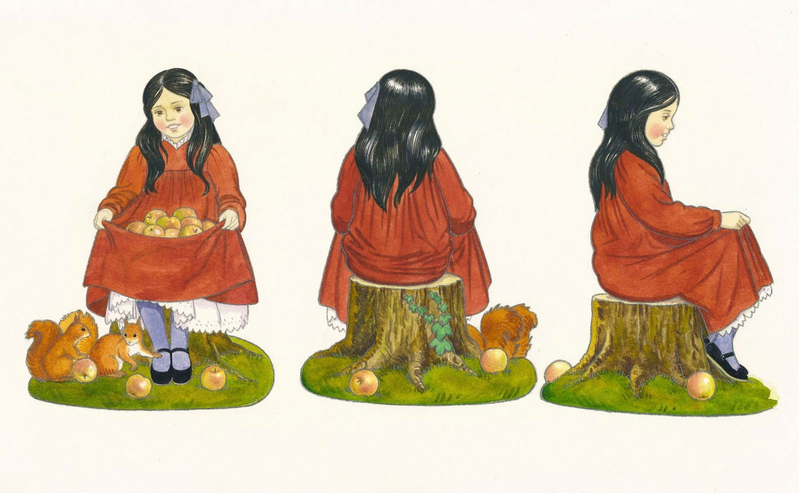 Carol Lawson (UK,20/21C) gouache painting: ARTIST: Carol Lawson (United Kingdom, 20/21 centuries) TITLE: Little Lisa, Situation Plate - Autumn (titled on verso) YEAR: 1980s MEDIUM: gouache on board CONDITI