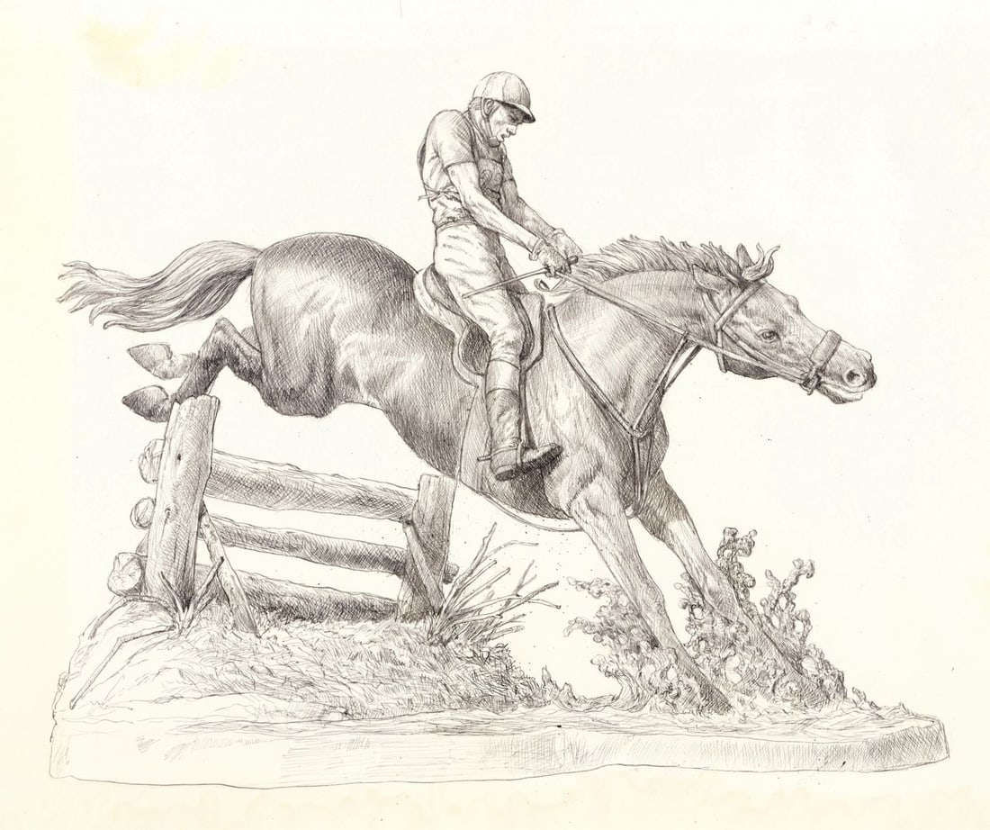 Gianni Benvenuti (Italy,US,1926-2005) ink painting: ARTIST: Gianni Benvenuti (Italian, American, 1926 - 2005) TITLE: Horse Rider YEAR: 1980s MEDIUM: ink on board CONDITION: Minor damage to the upper righ