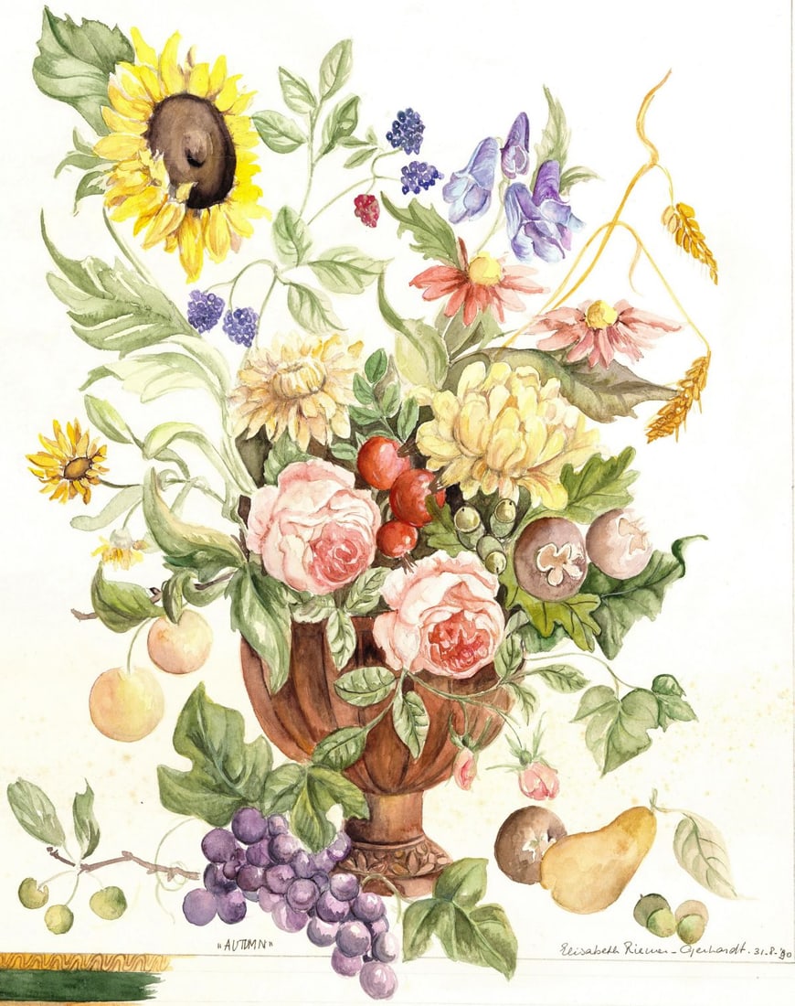 Elisabeth Riemer-Gerhardt (Dutch,1930-2003) watercolor painting (1 of 12)