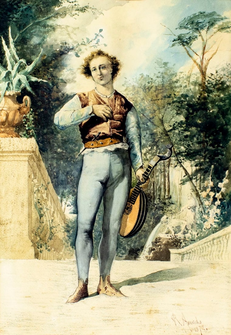 Ramon Amado Y Bernardet (Spain,1844-1888) watercolor painting antique (1 of 12)