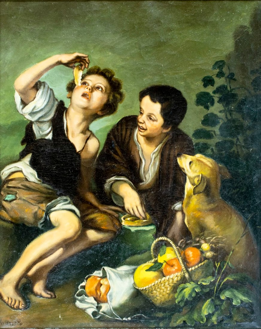 Antique 19C European oil painting AFTER Bartolome Murillo (1 of 12)