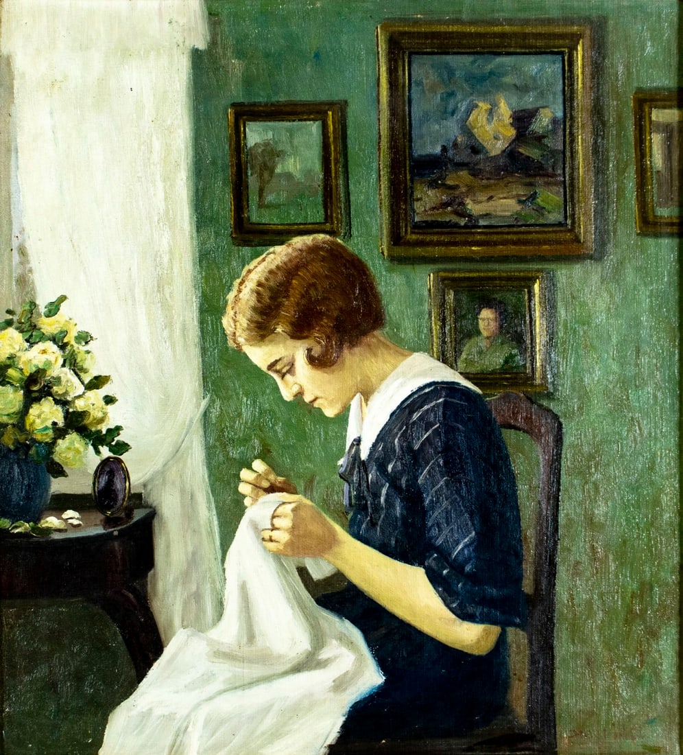 Vintage mid 20C Danish oil painting signed (1 of 12)