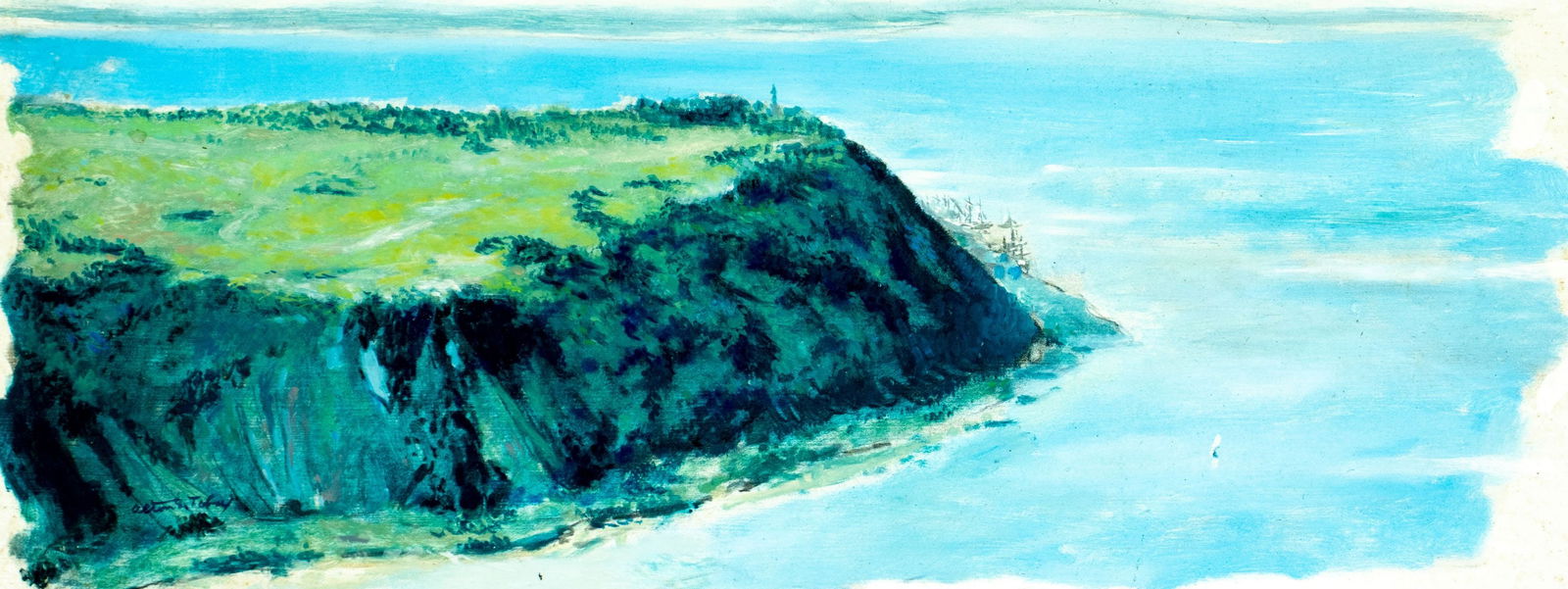 Alton Tobey (CT,1914-2005) oil painting: ARTIST: Alton Stanley Tobey (Connecticut, 1914 - 2005) TITLE: Coastal Landscape MEDIUM: oil on board CONDITION: Minor scratches/paint losses along edges. No visible inpain