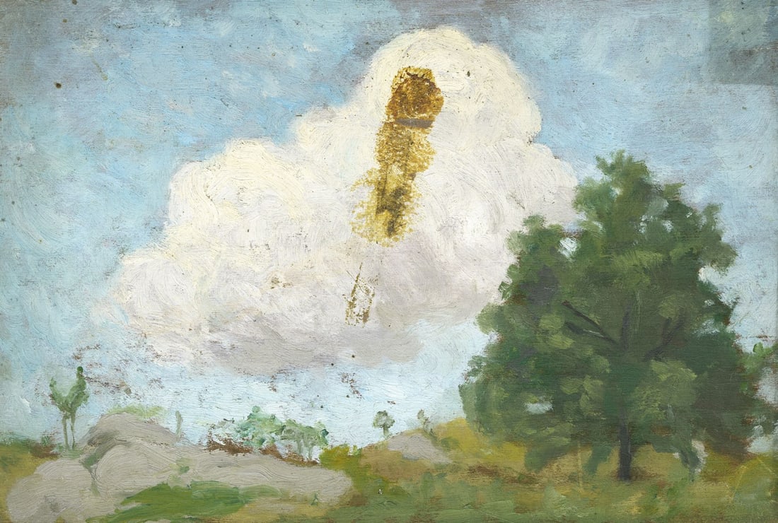 Helen DuMond (NY,CA,OR,1872-1968) oil painting: ARTIST: Helen Savier DuMond (New York, California, Oregon, 1872 - 1968) TITLE: Landscape MEDIUM: oil on board CONDITION: Some paint losses (see pictures carefully). Some b