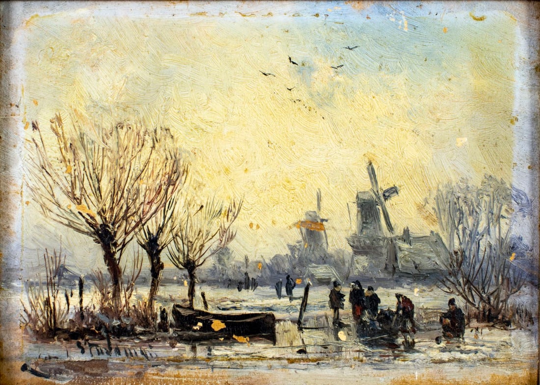 Antique early 20C European oil painting signed (1 of 13)