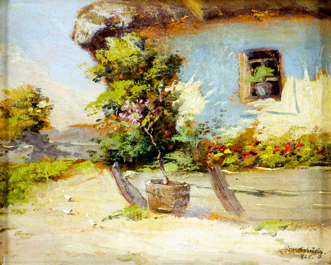 Antique early 20C European oil painting signed (1 of 12)