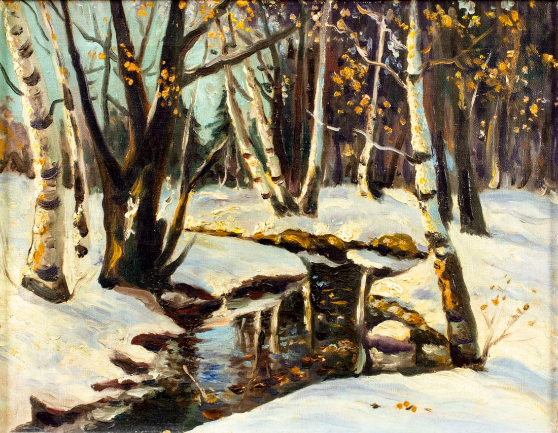 Antique early 20C American oil painting (1 of 12)