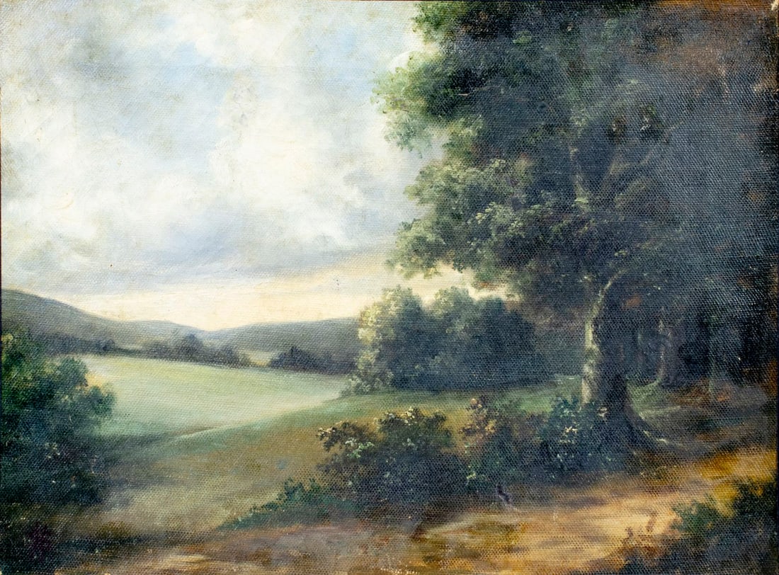 Antique 19C Spanish oil painting signed: ARTIST: - (Spain, 19 century) TITLE: Hilly Landscape MEDIUM: oil on canvas CONDITION: Few patches. Few minor paint losses. Some craquelure. Some scattered small inpainting