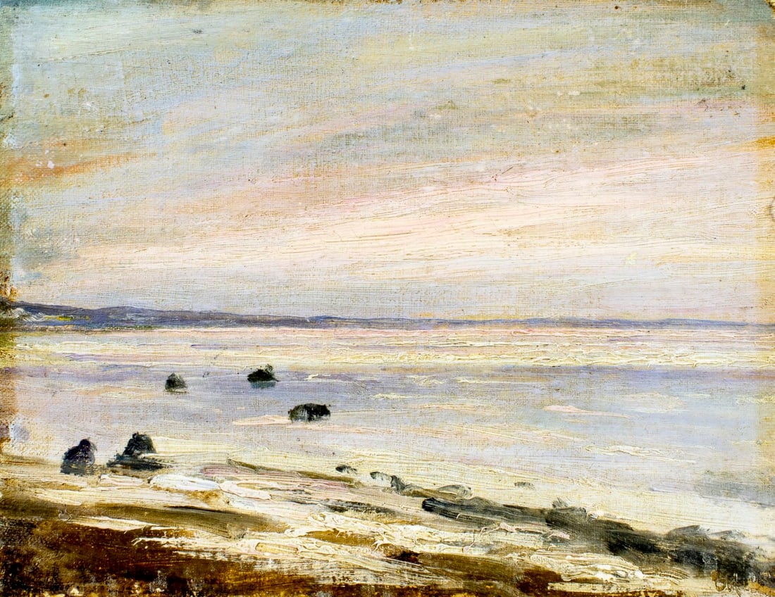 Antique early 20C American oil painting signed (1 of 14)