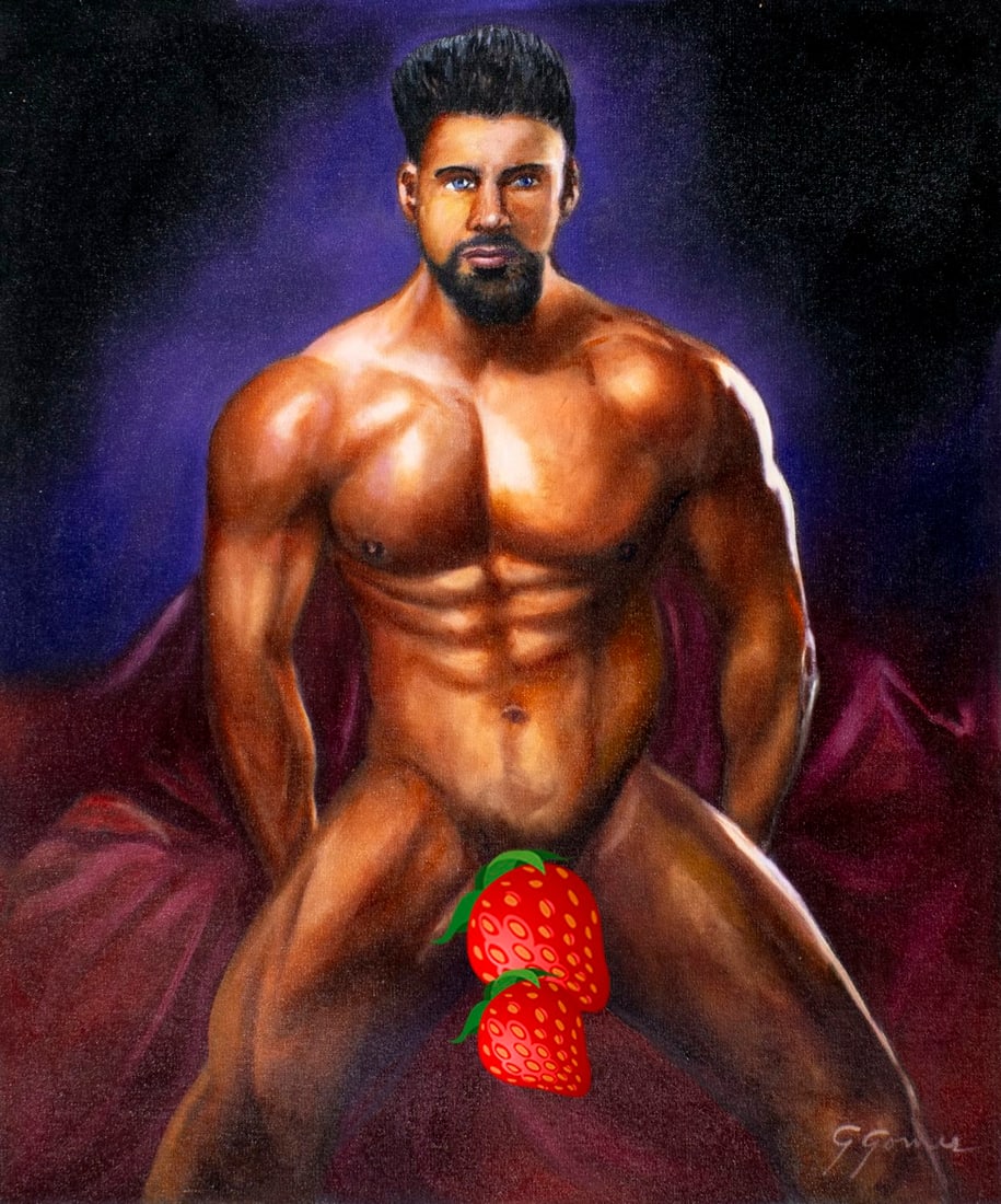 Gustavo Gomez (Colombia,FL,b 1956) oil painting: ARTIST: Gustavo Alonso Gomez (Colombian, Florida, born 1956) TITLE: Male Nude (titled on verso) MEDIUM: oil on canvas CONDITION: Unstretched (In-House stretching available).