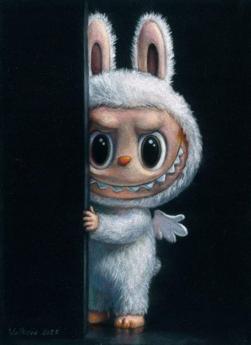 Anna Volkova (Ukraine,20/21C) pastel painting: ARTIST: Anna Volkova (Ukrainian, 20/21 centuries) TITLE: Labubu MEDIUM: pastel on heavy paper CONDITION: Very good. ART SIZE: 12 x 8 inches / 30 x 20 cm<