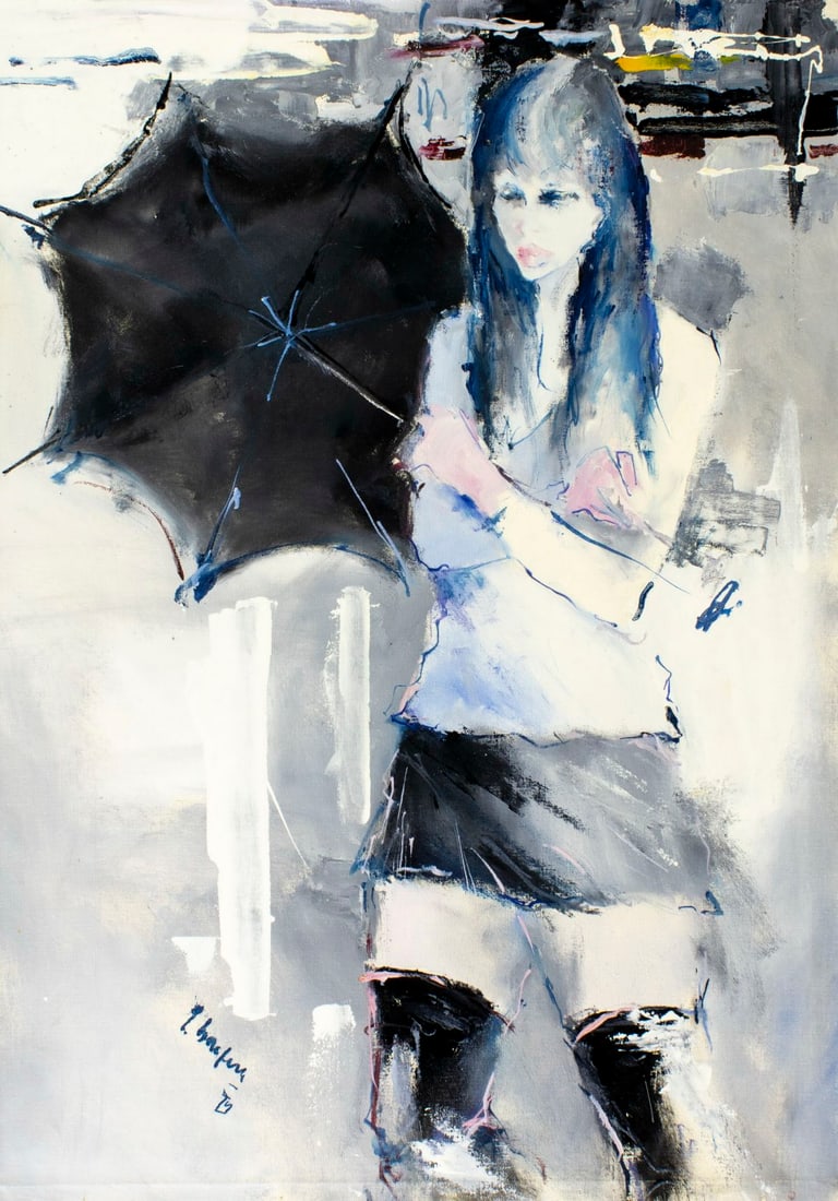 Vintage 20C European oil painting signed (1 of 13)