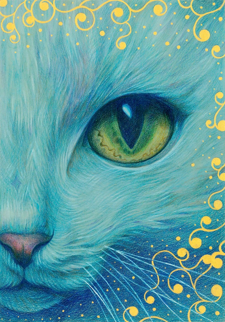 Elizaveta Shilenina (Ukraine,20/21C) colored pencil painting: ARTIST: Elizaveta Shilenina (Ukrainian, 20/21 centuries) TITLE: Cat MEDIUM: colored pencil on heavy paper CONDITION: Very good. ART SIZE: 12 x 8 inches /